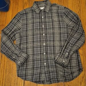 Cloudveil Large Dark Plaid Button Up Shirt Outdoor cotton: greys & white plaid